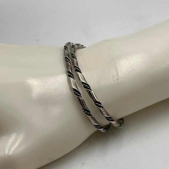 Sterling Silver 925 Vintage Navajo Rope Twist Thin Cuff Bracelet Stacked Set - Picture 1 of 8